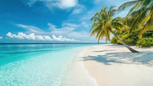 Tropical beach in Tulum with turquoise water and white sand for a stress-free vacation